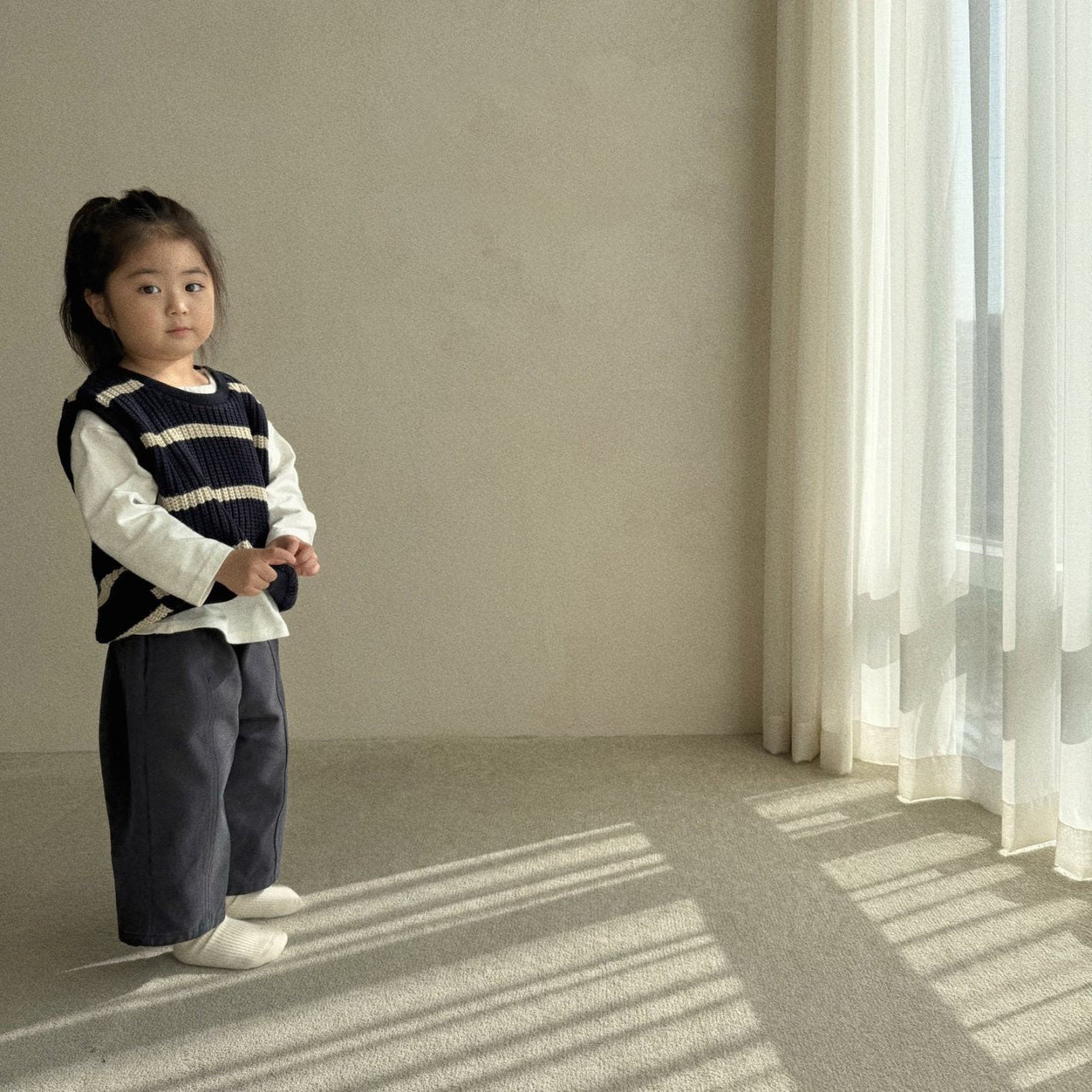 [BABY] knit vest (striped navy)