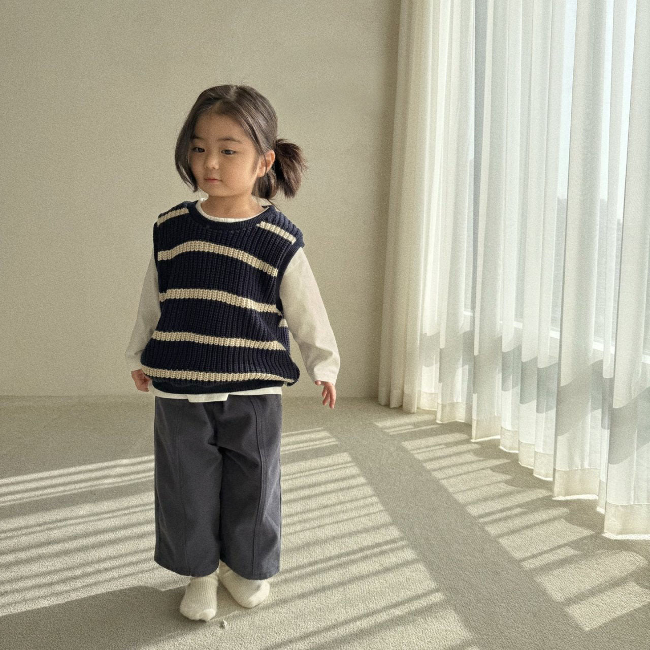 [BABY] knit vest (striped navy)