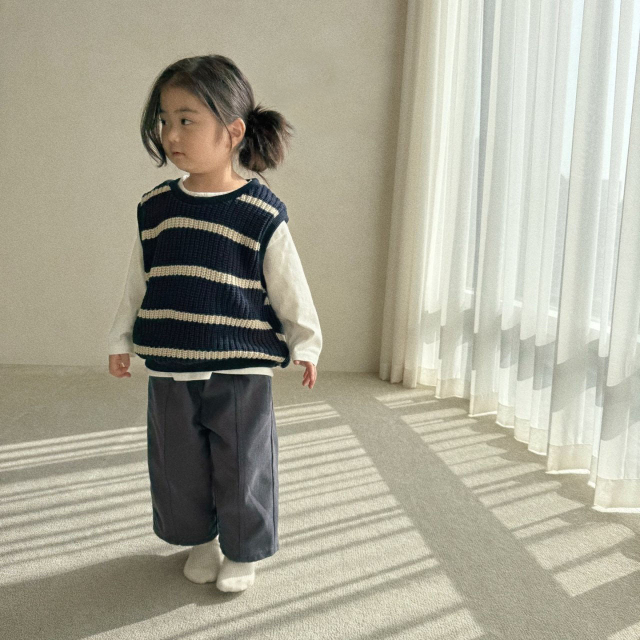 [BABY] knit vest (striped navy)