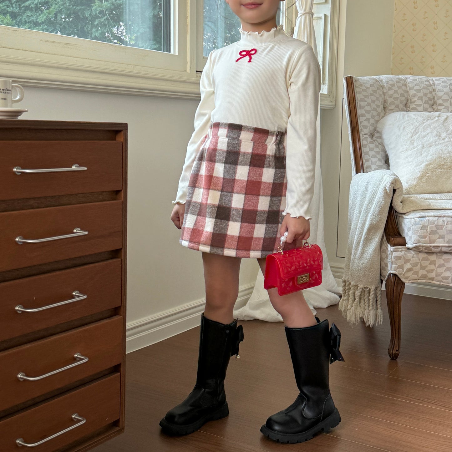 [TODDLER] chocolat plaid skirt (red)