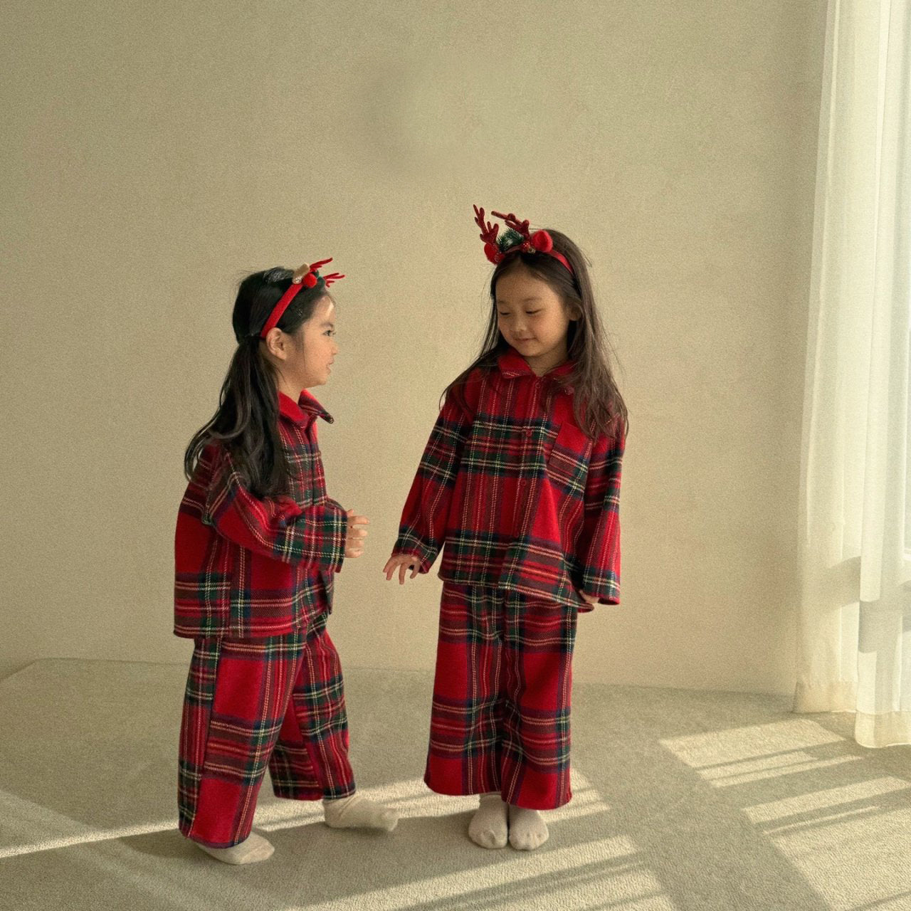 [BABY & TODDLER] Christmas pajama set (plaid red)